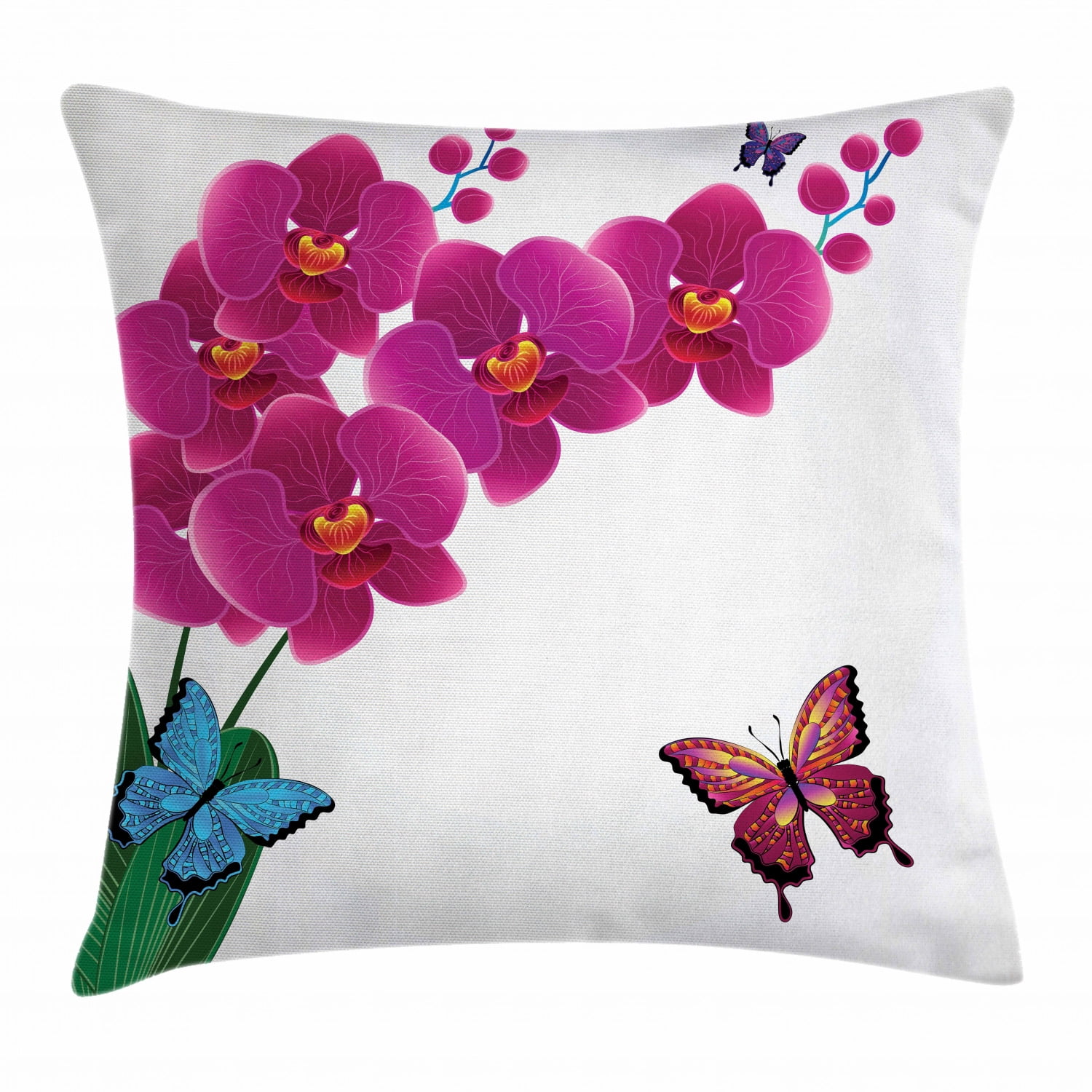 Orchids Throw Pillow Cushion Cover, Botanical Composition with Pink