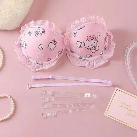 Hello Kitty Sanrio Anime Kawaii Underwear Cute Cartoon New Sweet Girl Bra Bowknot Lace Comfortable Ventilate Lingerie Briefs Set
