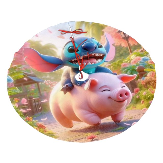 Falda para árbol de Navidad de Stitch y Pig, suave y divertida, decoración navideña de granja, 48"
