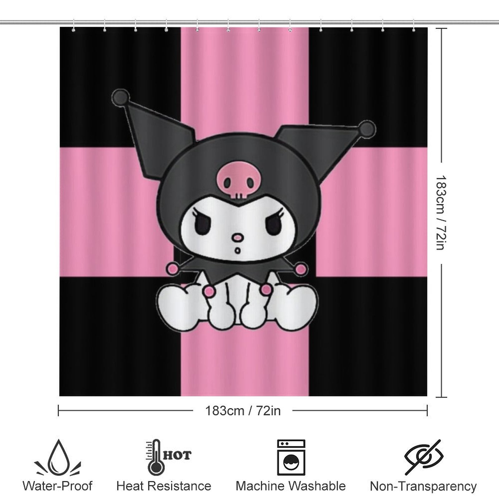 Kuromi Shower Curtain Sets 4 Piece Bathroom Set Shower Curtain Non-Slip Rugs Toilet Lid Cover Bath Mat Bathroom Decor