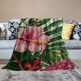 thumbnail image 2 of JRXY Flannel Fleece Blanket Tropical Flower Watercolor Summer Hawaii Palm Tree Leaf and Tropical Flower Decorative White, 2 of 6