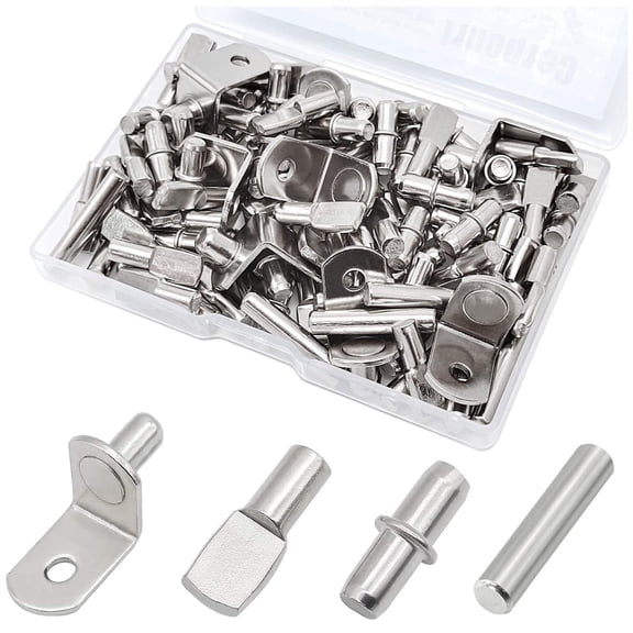 104Pcs Shelf Pins Kit,4 Styles Nickel Plated Shelf Support Pegs,Bookshelf Pegs for Shelves,Cabinet Shelf Bracket Pegs Shelf Pins Holders for Kitchen Furniture & Closet ( 5mm & 1/4inch )
