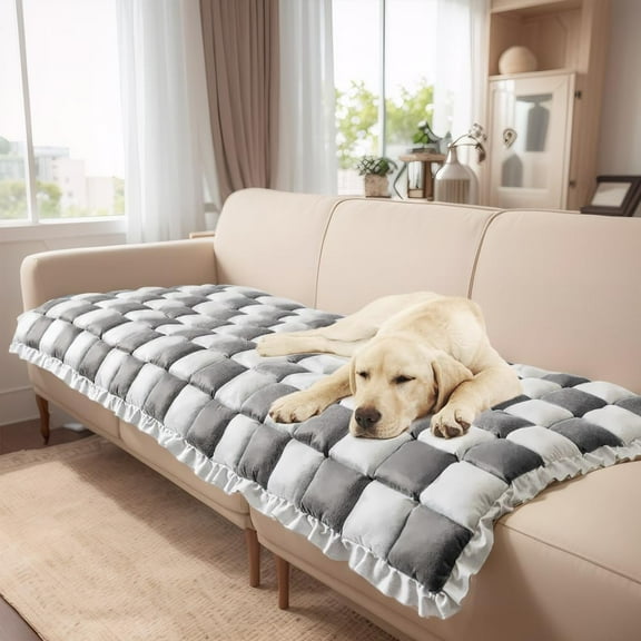 SHANNA Couch Cover Protector for Dogs Cats,  Dog Couch Coves for Sofa, Thickened Quilted Plaid Pet Couch Sofa Cover, Washable Non Slip Pet Mat Bed,Grey, 70x210cm