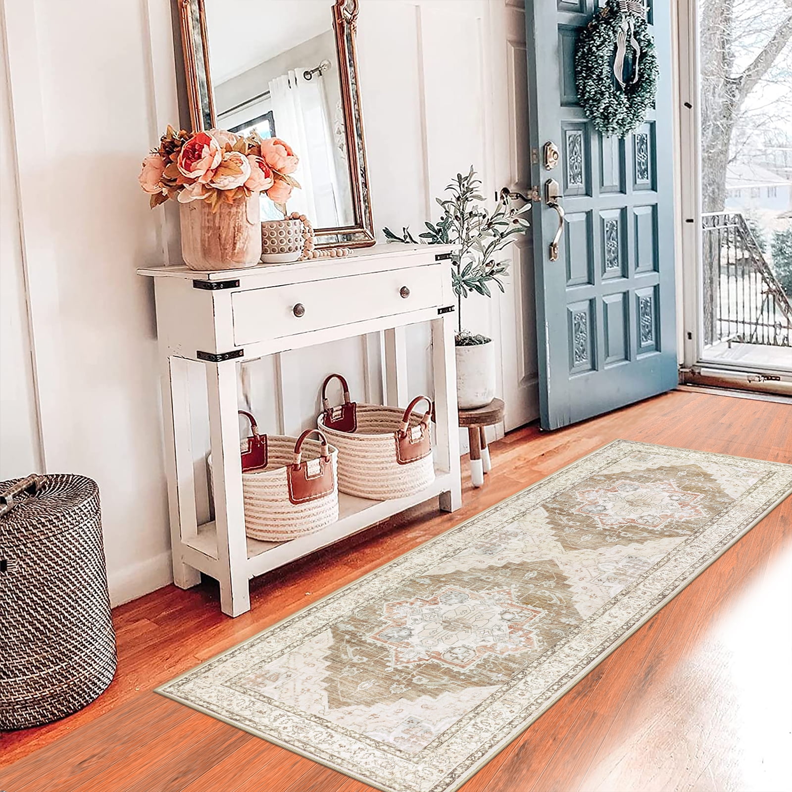 Ileading 2' x 6' Boho Runner Rugs Washable Area Rug Carpet Non Slip Runner Rug for Home Decor Entryway Hallway Bedroom