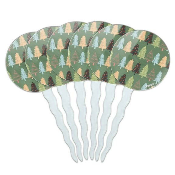 Spunky Christmas Trees Cupcake Picks Toppers Decoration Set of 6