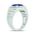 thumbnail image 3 of 1/20cttw Diamond Accent Men's Colored Stone Ring in 925 Sterling Silver, Men's Ribbed Shank Ring with Choice of 8mm Created Aquamarine, or Blue or White Sapphire, Silver Stone and Diamond Ring Men, 9, 3 of 7