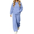 thumbnail image 2 of Lutiedan 2 Piece Sweatsuit for Women Casual Baggy Fleece Tracksuit Long Sleeve Hoodie with Pocket and Barrel Sweatpants S-3XL, 2 of 7