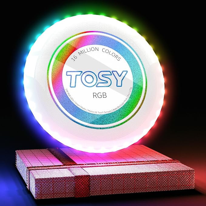 TOSY 2-Pack Light Up Flying Toys - RGB Frisbee & Blue Flying Ring, Rechargeable, For Outdoor Fun