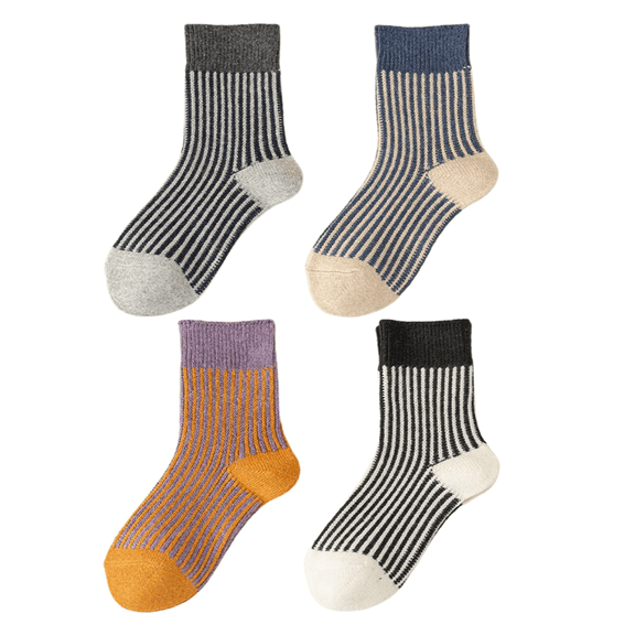 4Pairs Womens Strip Ankle Socks Cute Athlete Ribbed Colorful Slouch Crew Cotton Casual Sock Size 5-9.5