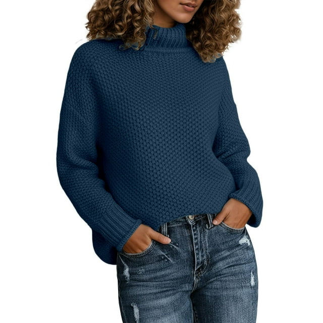 Krdevn Winter High Neck Knitted Sweater Long Sleeve Rolled Edge Pullover for Cozy Fall Turtleneck Top,Size:3XL