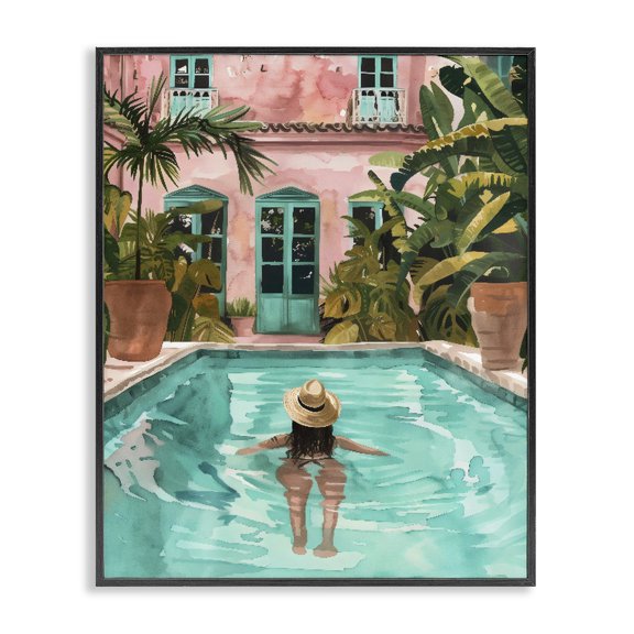 Stupell Industries Modern Girl Swimming In Pool Black Framed Giclee Art, 11 x 14, by The Prints Vibe