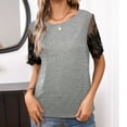 thumbnail image 3 of AherBiu Womens Tops Dressy Casual Blouse Lace Mesh See Through Short Sleeve Crewneck Summer Shirts, 3 of 4