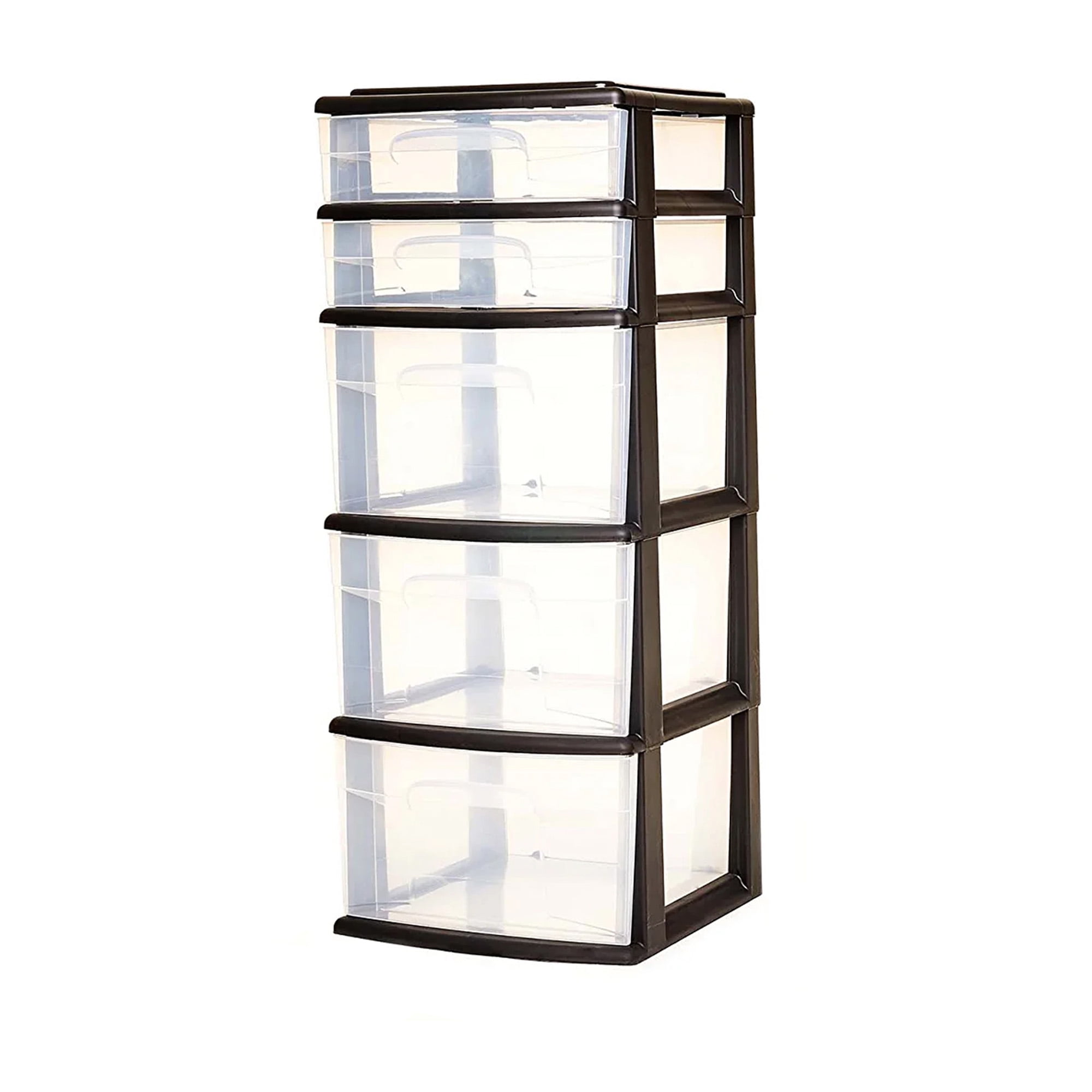 Homz Plastic 5 Drawer Home Storage Container TowerCloset Organizer, Black