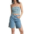 thumbnail image 2 of Biekopu Women Denim Tube Tops,Summer Backless Bandeau Button Frayed Hem Strapless Wrap Chest Tank Tops, 2 of 8