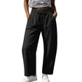 thumbnail image 3 of Cotton Linen Pants Women Wide Leg Loose Casual Cropped Elastis Waisted Pants for Women with Pockets, 3 of 8