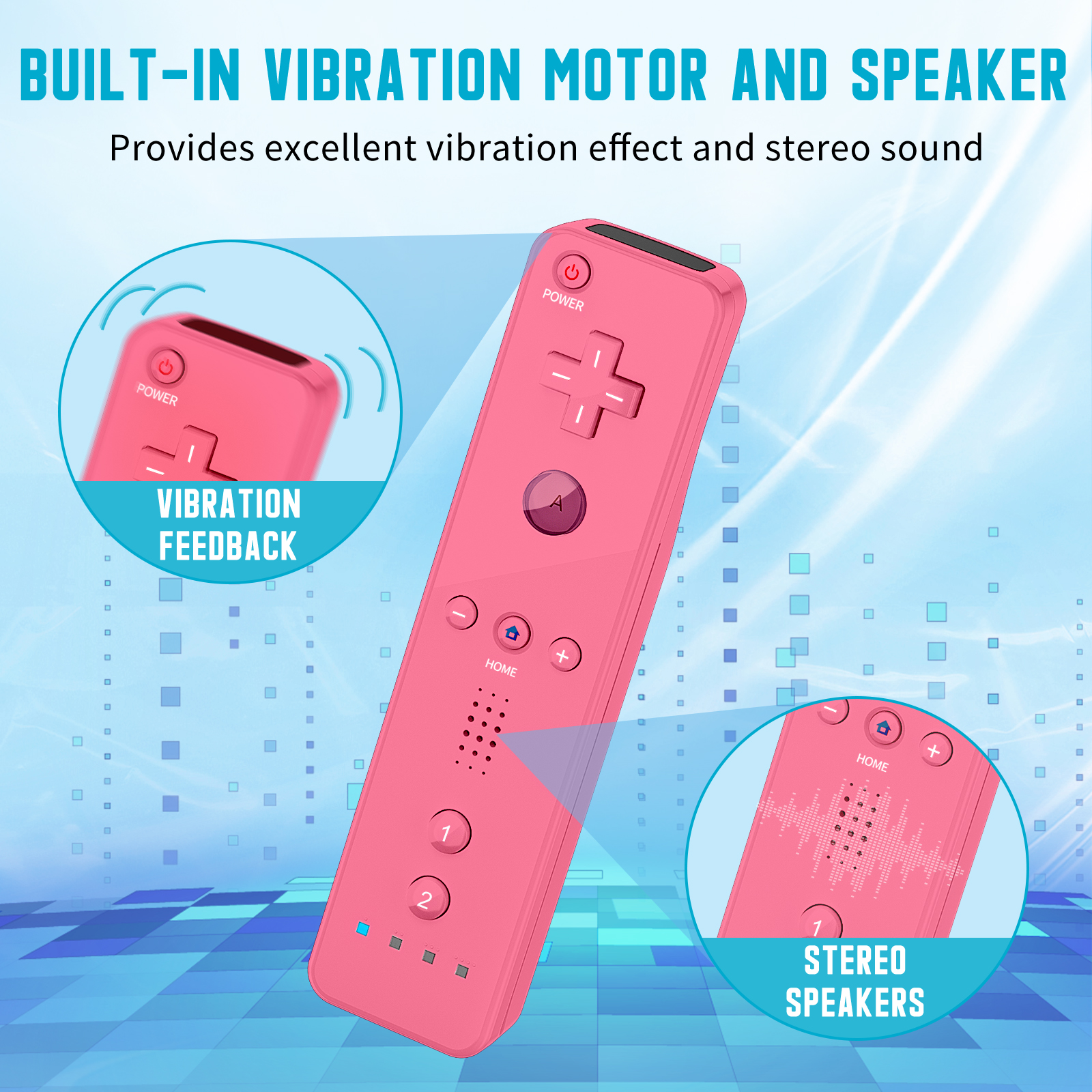 Powtree 2 Pack Wii Controller for Nintendo Wii, Wii Remote with Silicone Case and Strap Compatible with Nintendo Wii/Wii U/Wii Mini (Blue and Pink)