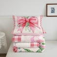 thumbnail image 5 of Pink Bowknot Comforter Set Twin Size,Rose Flower Bow Bedding Sets 2Pcs Woman Room Decor,Sweet Pink White Grid Patchwork Quilt Set Lovely Girly Duvet Insert,1 Pillowcase, 5 of 7