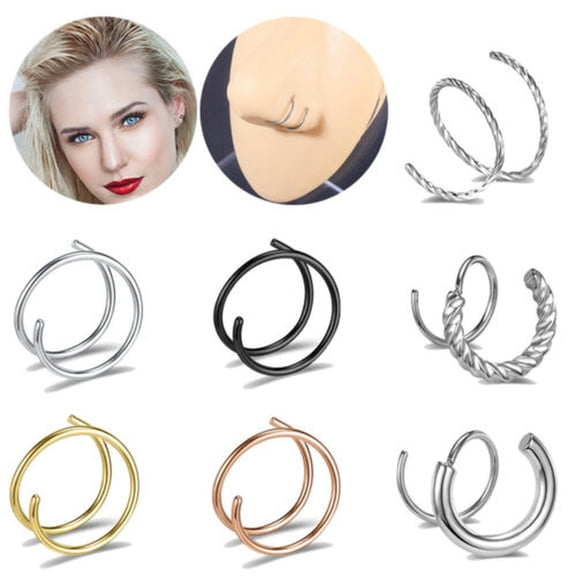 QQTDFG 20g Stainless Steel Double Spiral Nose Rings Nostril Piercing for Women Jewelry-4pairs-6mm
