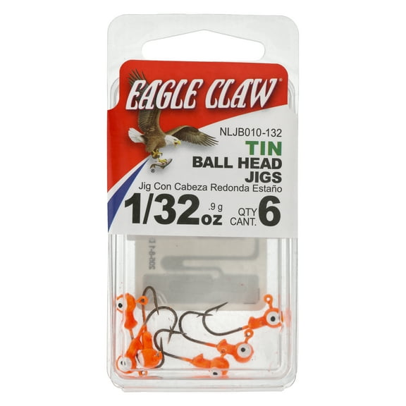 Eagle Claw Tin Ball Head Jig - Double Eye - 6 Pack - 1/32 oz - Orange