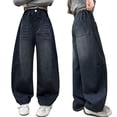 thumbnail image 2 of EnJoCho Girls Jeans Harem Denim Pants Loose Elastic Waist Curved Fit Trousers Soft Bottoms For Kids Spring Daily Outdoor Casual Streetwear Fashion Outfit, 2 of 8