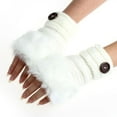 thumbnail image 2 of Skpblutn Glove for Girl Faux Rabbit Plush Wrist Fingerless Mittens Winter Warm Gloves White One Size, 2 of 3