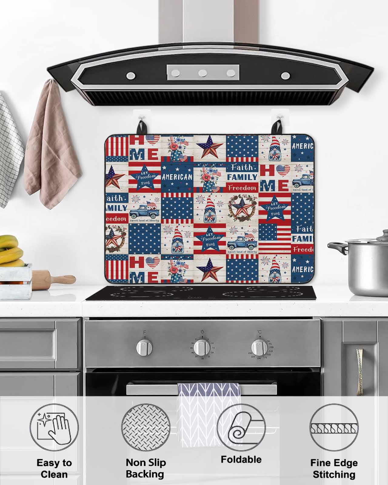 Large Induction Cooktop Protector Mat Independence Day Stove Top Covers for Electric Stove, Gnomes Star Truck Flag Farmhouse Decorative Stove Burner Cover Mats, Glass Top Stove Cover