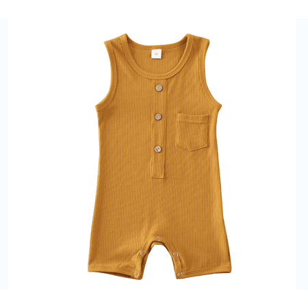 

Nokpsedcb Baby Summer Romper Infant Boy Girl Solid Color Sleeveless Round Neck Button Closure Ribbed Jumpsuit Beige 18-24 Months
