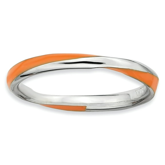 Sterling Silver Twisted Orange Enameled Ring