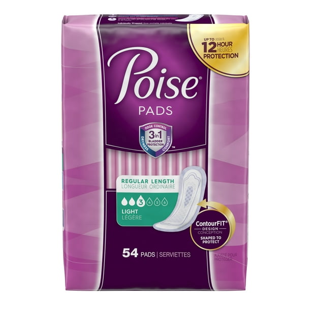 Poise Incontinence Pads, Light Absorbency, Regular, 54 Count Walmart