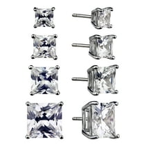Brilliance Fine Jewelry Women's Simulated Diamond 4 Pair Square Earrings in Sterling Silver