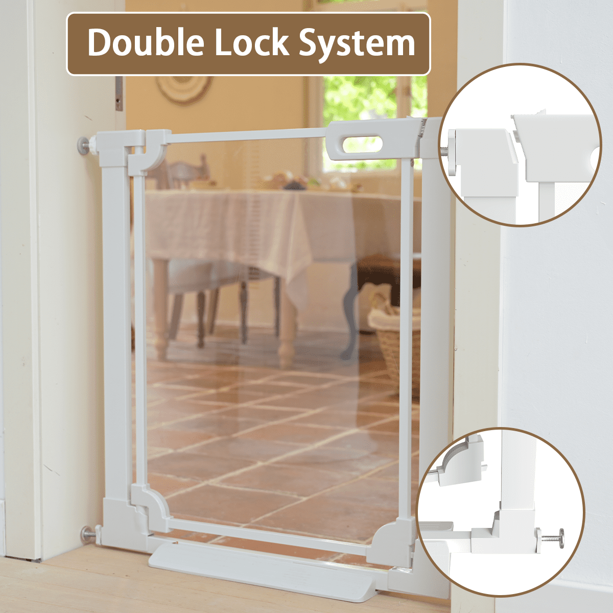 Fairy Baby Clear Baby Safety Gate with Wall Protectors 29-38 in Wide Pressure Mounted Gates White