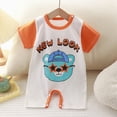 thumbnail image 2 of Baby Onesies Boy Baby Boy Stripe Jumpsuit Fire Truck Excavator Embroidery Short Sleeve Knit Romper, 2 of 7