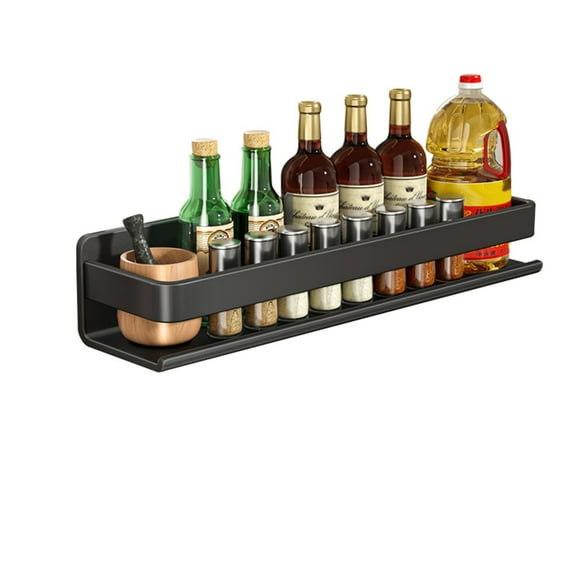 Cipaher Wall Mount Spice Rack Black 16Inch Hanging Spice Rack Adhesive Wall Mounted Storage Shelf for Kitchen Bathroom