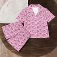 thumbnail image 5 of Babcutegg Summer Printed Short Sleeve Two-Piece Set for Kids – Turn-Down Collar Top with Matching Shorts, Lightweight Homewear Outfit for Warm Weather Pink Size 11-12, 5 of 8