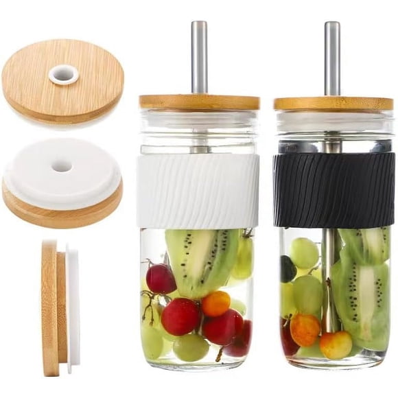 Upgrade 4Pcs Regular Mouth Bamboo Mason Jar Lids with Straw Hole and Silicone Caps - Reusable, Leak-Proof Covers for Glass Canning, Drinking, and Storage Jars natural bamboo Upgrade Silicone Regular