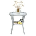 thumbnail image 5 of Gymojoy Patio Wicker Rattan Side Table Outdoor SquareTempered Glass Top End Table with Storage, Light Beige, 5 of 6