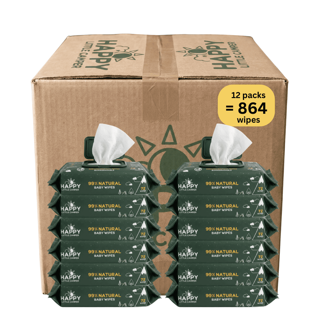 Happy Little Camper Unscented Baby Wipes, Hypoallergenic Plant-Based, 864 Count (12x 72ct)