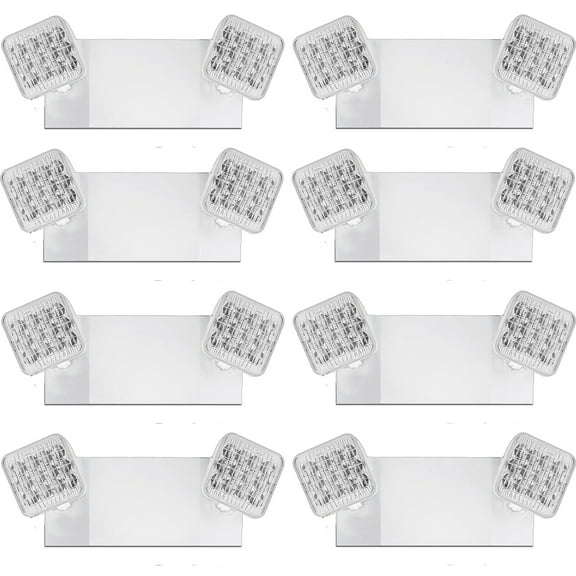 8 Pack LED Emergency Light, Commercial Emergency Lights with Battery Backup, Square 2 Head Adjustable Emergency Light for Home Business, Emergency Exit Lighting AC 110-277V White