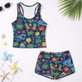thumbnail image 5 of COEQINE Summer Girls Tankini Swimsuits 2 Piece with Removable Pads for Kids Ages 6-7 Printed Bathing Suits for Little Kid Modest Comfortable Beach Vacation Wear, Palm Tree Pineapple Floral Navy, 5 of 8