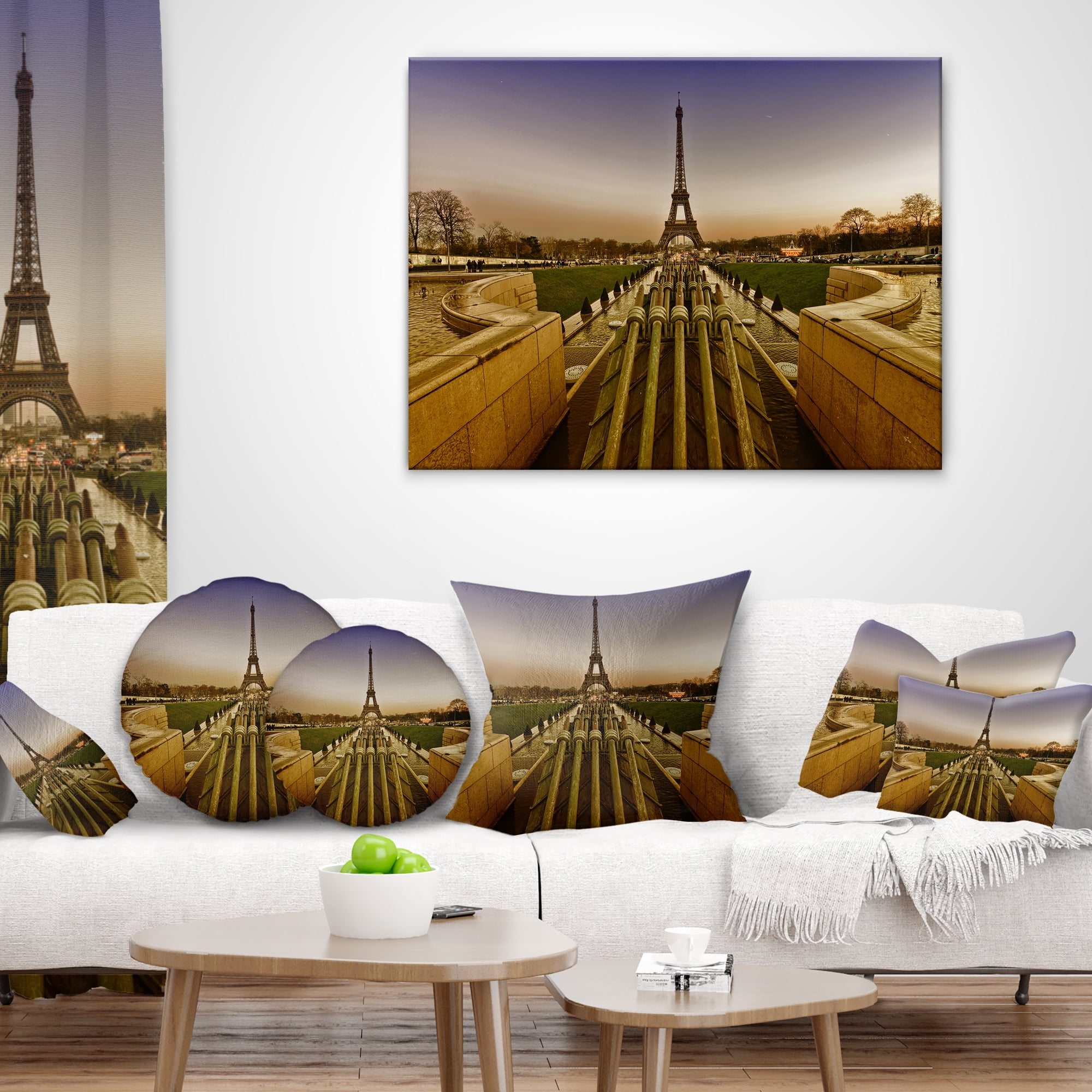 Designart Beautiful View of Paris Eiffel Tower - Landscape Printed Throw Pillow - 16x16