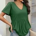 thumbnail image 4 of TQWQT Summer Peplum Tops for Women Short Sleeve Babydoll Vneck T-Shirts Flowy Casual Tunic Top Puff Sleeve Solid Color Blouse Plus Size Maternity Clothes Dark Green 2XL, 4 of 5
