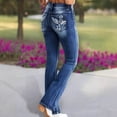 thumbnail image 2 of ladies Barrel Jeans Mid Waisted Jeans for Women Boot Cut Stretch Denim Pants Slim Fitting Casual Double Button Vintage Flare Jeans Trousers with Pockets Blue XL, 2 of 9