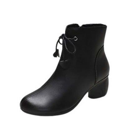 

Booties For Women Boots Women Women s Fashion Retro Boots Chunky Heel Middle-Heels Casual Side Zipper Short Boots Black