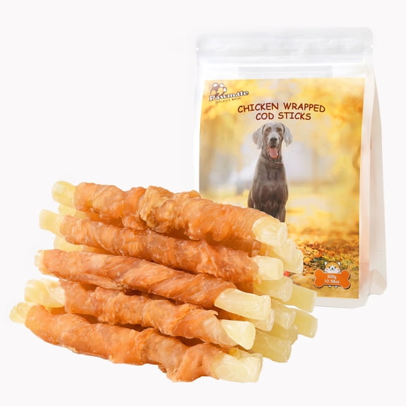 Pawmate Chicken Jerky & Cod Sticks Dog Treats, Omega3 Natural Soft Snacks for All Dogs, 15-17ct Bag, 11 oz