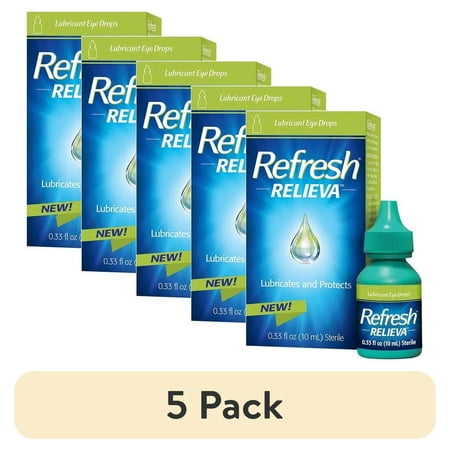 (5 pack) Refresh Relieva Lubricant Eye Drops, Lubricates & Protects Dry Eyes, 0.33 FL OZ
