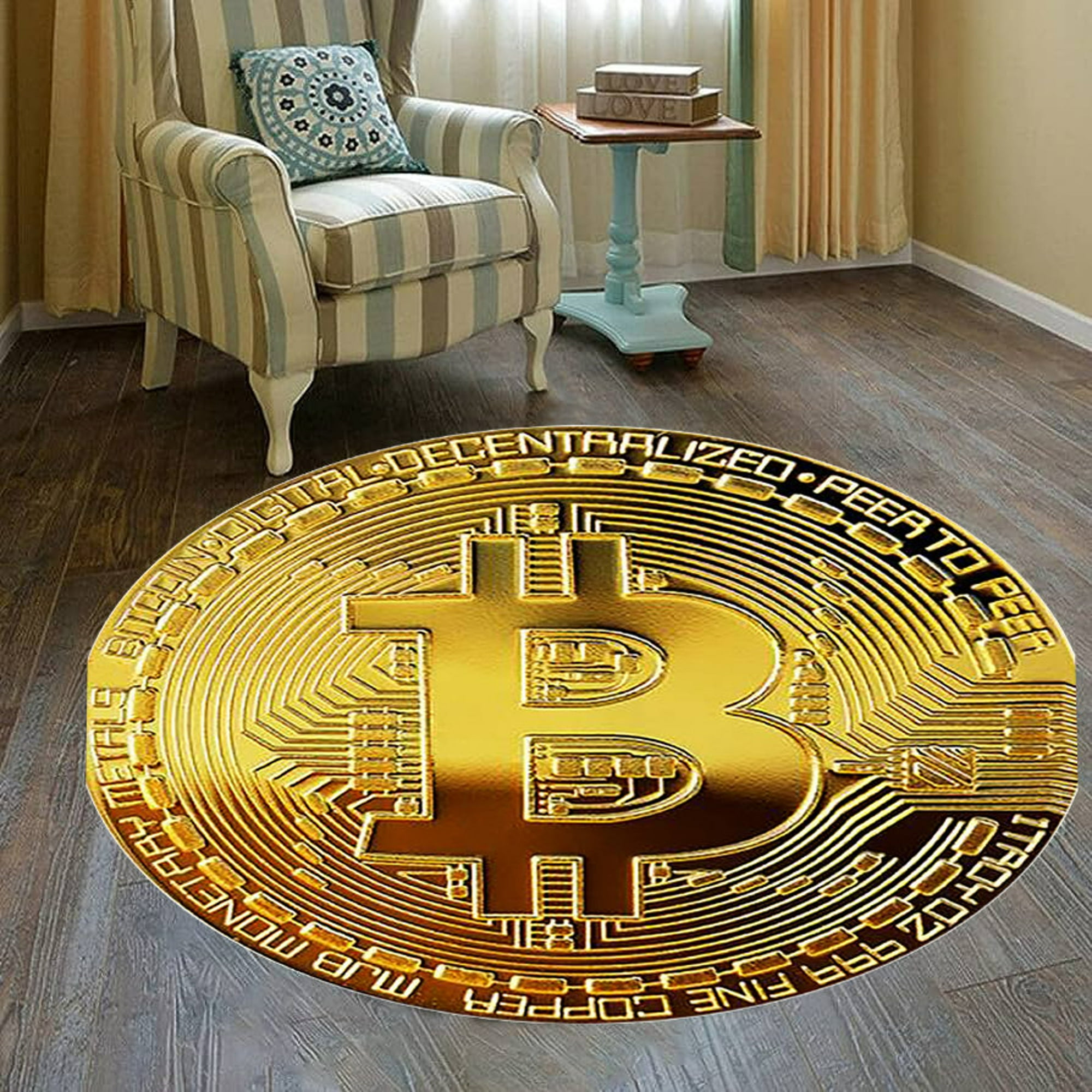 LaModaHome Rounded Rug Bitcoin RugNon-Slip Rug Washable Mat Child Stain  Resistant Living Room Kitchen Carpet 3.9X3.9ft(120X120cm) - Walmart.ca