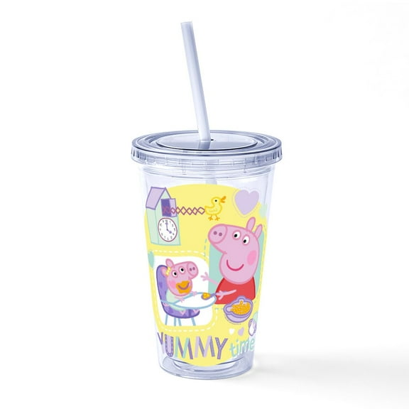 CafePress - Peppa Pig: Yummy Time - 16 Ounce Classic Clear Insulated Double Wall Tumbler Cup with Lid Straw , Reusable