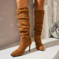 thumbnail image 2 of Wovix Knee High Boots for Women Pointed Toe Stiletto High Heel Slouchy Suede with Side Zipper Tall Fashion Boots Trendy Streetwear Shoes Brown 37, 2 of 7