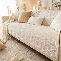 XmhyTop Super Soft Velvet Quilted Sofa Couch Covers Non-Slip Sectional Couch Cover Leaf Pattern Plush Sofa Slipcover Furniture Protector for Pets Kids Children Dog Cat (Cream B,28"x28")