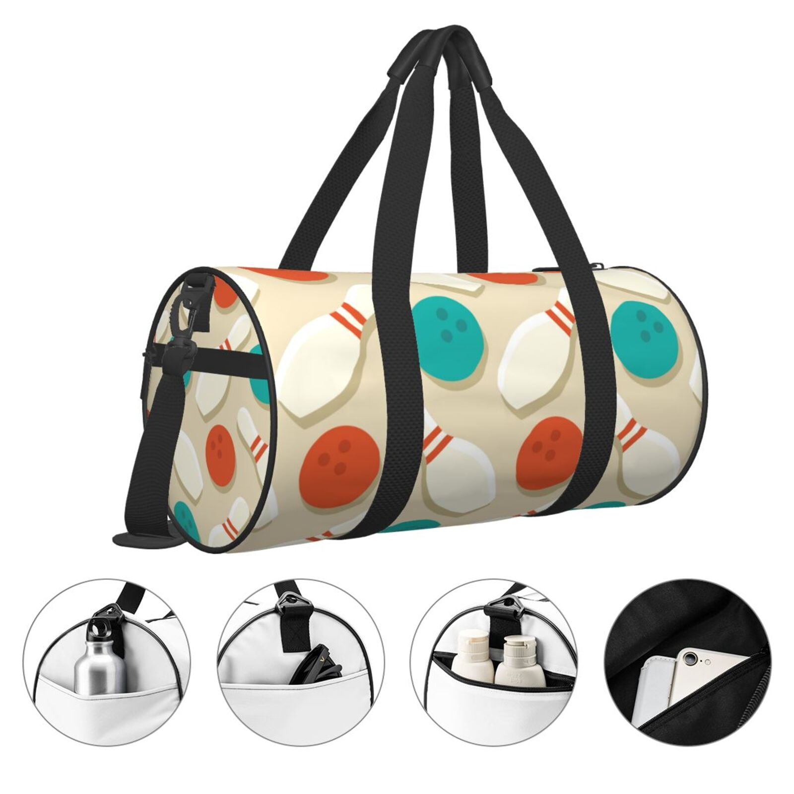 Vsdgher Vintage Bowling 45L Foldable Duffel Bag, Sports Gym Bag,Overnight Bag, Portable Weekender Bag for Airplanes
